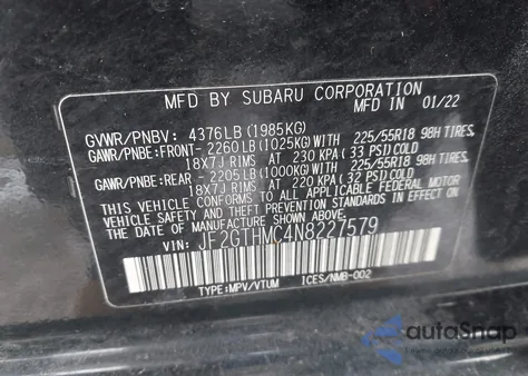 2022 Subaru Crosstrek Limited from USA, damaged, VIN JF2GTHMC4N8227579